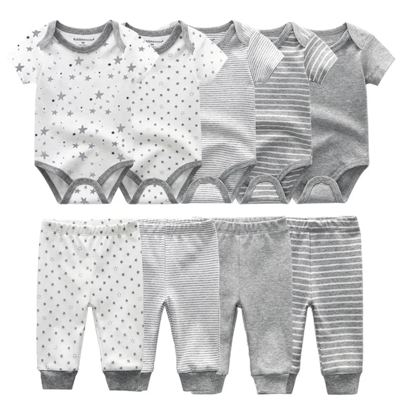 Unisex 6/9/10Pieces Cotton New Born Bodysuits+Pants Baby Girl Clothes Sets