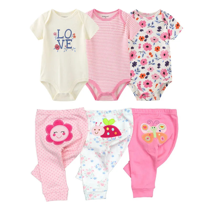 Unisex 6/9/10Pieces Cotton New Born Bodysuits+Pants Baby Girl Clothes Sets