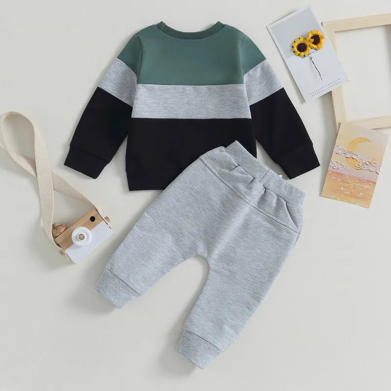 Newborn Baby Boy Pant Sets Autumn Clothes 2 Piece Outfits Contrast Color Long