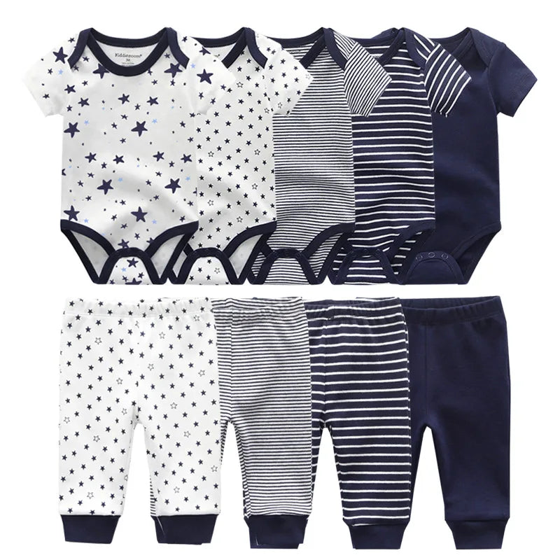 Unisex 6/9/10Pieces Cotton New Born Bodysuits+Pants Baby Girl Clothes Sets