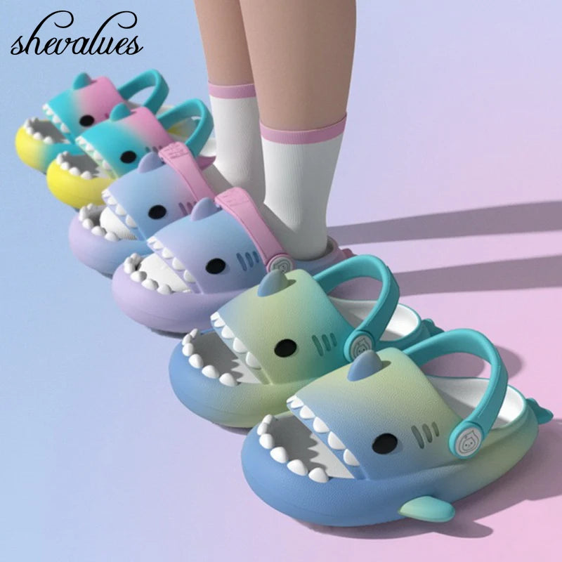 Shevalues Colorful Children's Shark Slippers Fashion Baby Cartoon Slippers Girls