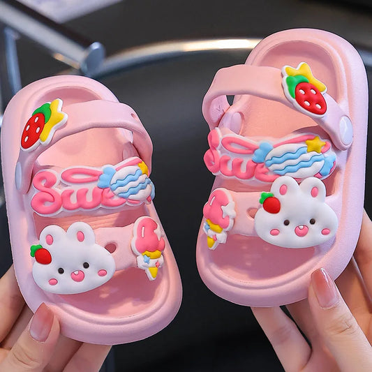 Children Summer Cartoon Sandals Kids Non-slip Baby Girls Cartoon Cute Rabbit