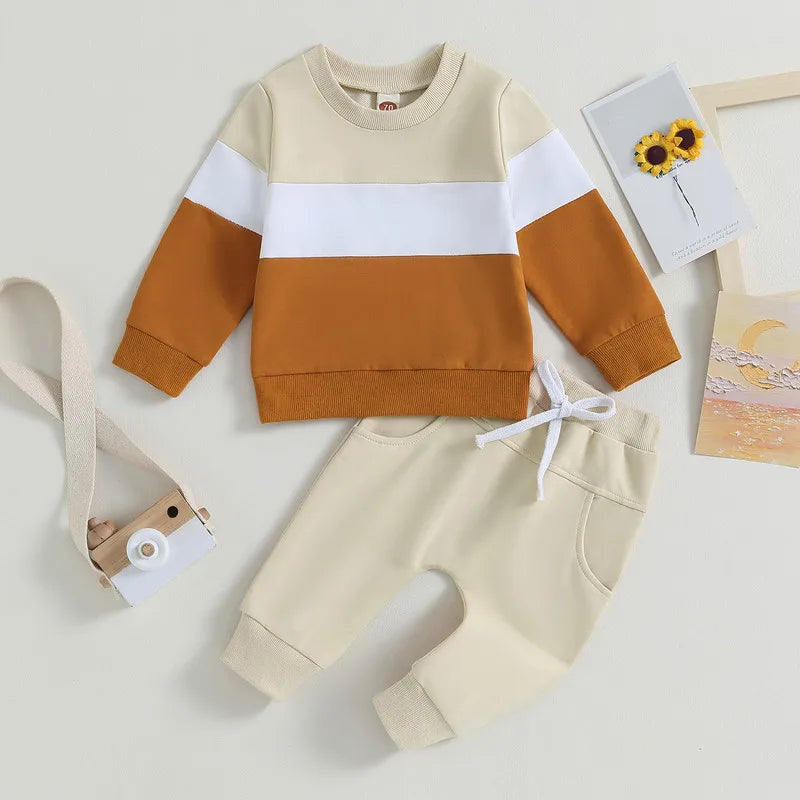 Newborn Baby Boy Pant Sets Autumn Clothes 2 Piece Outfits Contrast Color Long