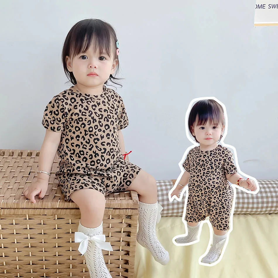 Adorable Baby Leopard Summer Rompers Girls and Boys Soft Cotton One-piece