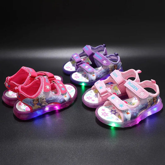 Disney Summer Children's Sandals Frozen Priness Elsa Anna Children's Sandals LED