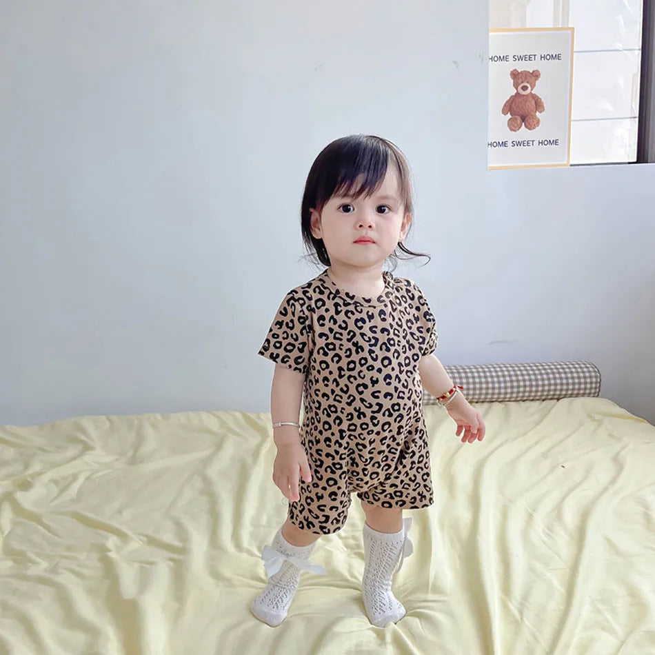 Adorable Baby Leopard Summer Rompers Girls and Boys Soft Cotton One-piece