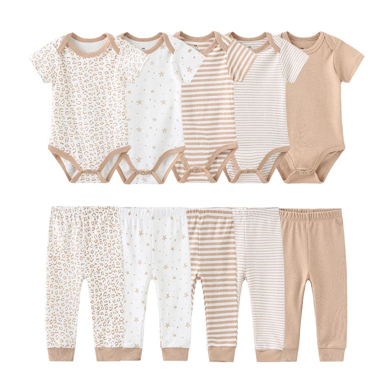 Unisex 6/9/10Pieces Cotton New Born Bodysuits+Pants Baby Girl Clothes Sets