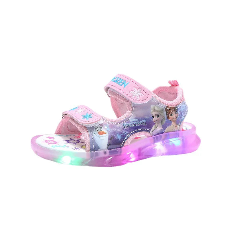 Disney Summer Children's Sandals Frozen Priness Elsa Anna Children's Sandals LED