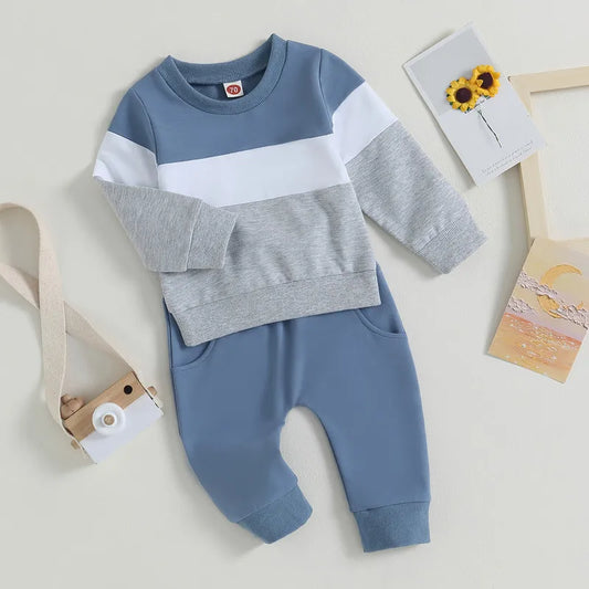 Newborn Baby Boy Pant Sets Autumn Clothes 2 Piece Outfits Contrast Color Long