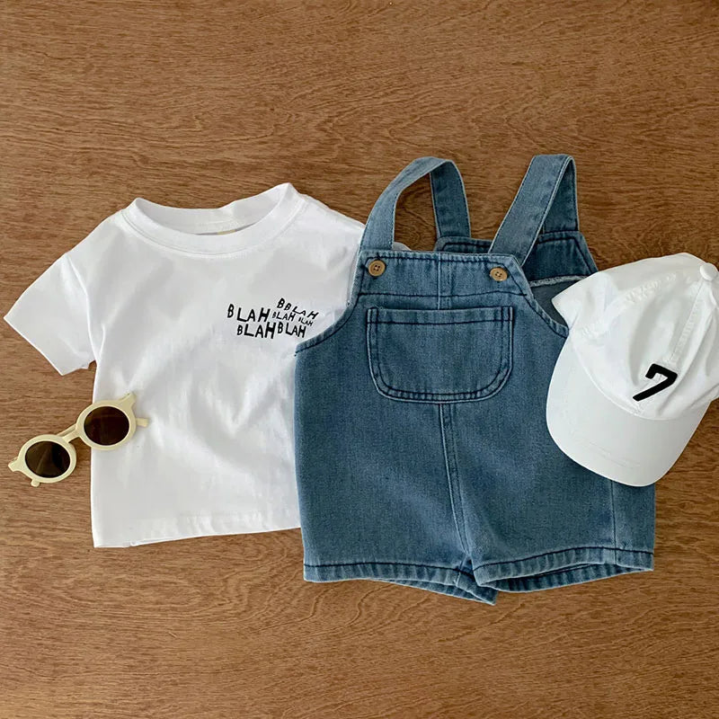 2024 Summer Baby Clothing Set Girls Clothes Infant Tee and Denim Overall Suit