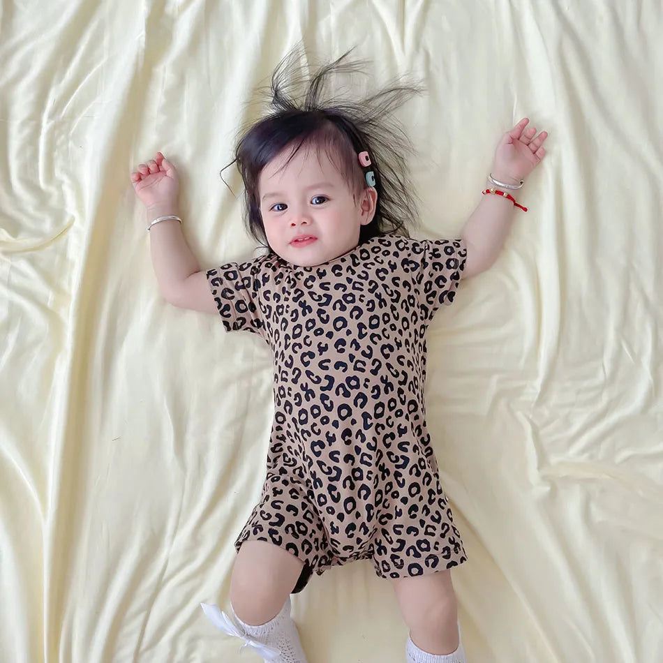 Adorable Baby Leopard Summer Rompers Girls and Boys Soft Cotton One-piece