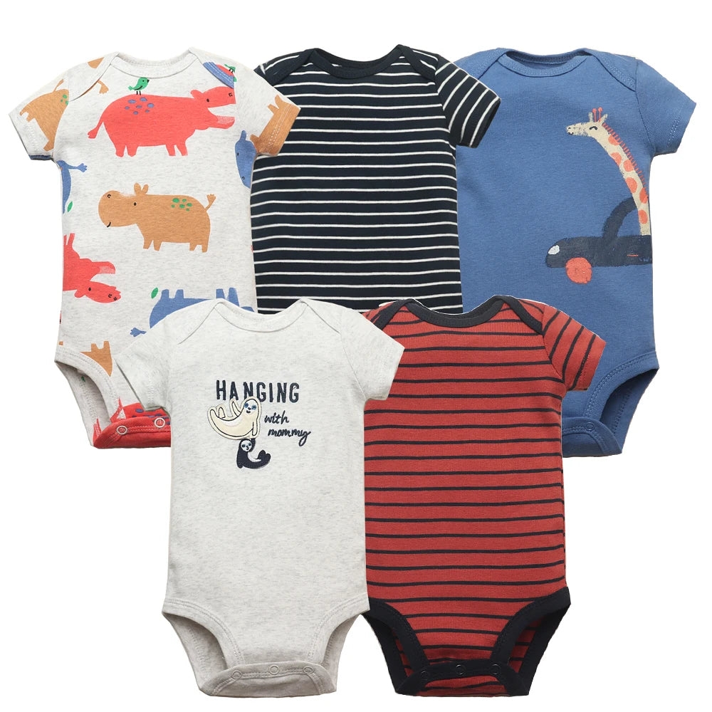 5PCS/Lot Baby Boys Girls Bodysuits 100% Cotton Short Sleeves Kids Clothes