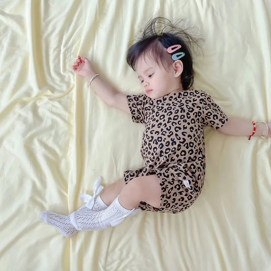 Adorable Baby Leopard Summer Rompers Girls and Boys Soft Cotton One-piece