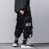 Kanji Ribbons Cargo Pants Men Multi Pockets Harajuku Hip Hop Streetwear Joggers Trouser Techwear Pants